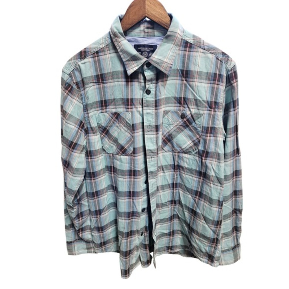 American Eagle Outfitters Mens Flannel Shirt Long Sleeve Plaid Athletic Fit‎